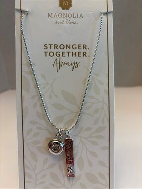 Magnolia and Vine Silver 'Strength' Charm Necklace